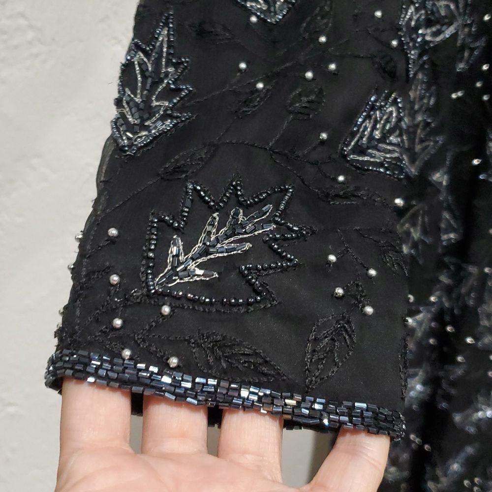 Black Leaf Pattern Long Coat - image 3